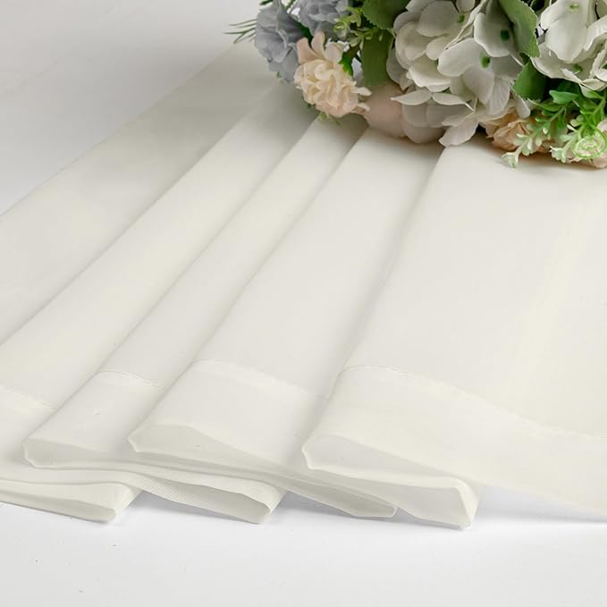 Lecloud Ivory Sheer Curtains 50 Inch Length 2 Pcs, Rustic Farmhouse Curtains with Rod Pockets, Light Filtering Window Solid Drapes for Bedroom Bathroom Basement Living Room, Each Panel 42" W x 50" L