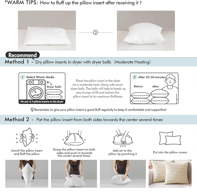MIULEE Throw Pillows Inserts, Pack of 2 24x24 Inch 100% Virgin Fiber Filling Bed Couch Pillows