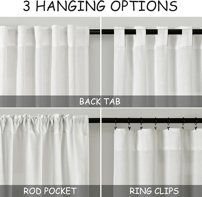 Semi Sheer Linen Curtains 120 Inches Long for Living Room 2 Panel Sets Back Tab Flax Textured Natural Ivory Extra Long Curtains Privacy Chic Light Filtering High Window Drapes for Bedroom 52X120