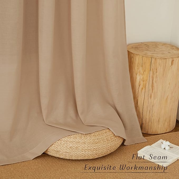 NICETOWN Camel Thick Linen Curtains 72" Length, Grommet Privacy Window Treatments Linen Weave with Light Penetration Vertical Drapes for Farmhouse/Home Office, W42 x L72, 2 Panels