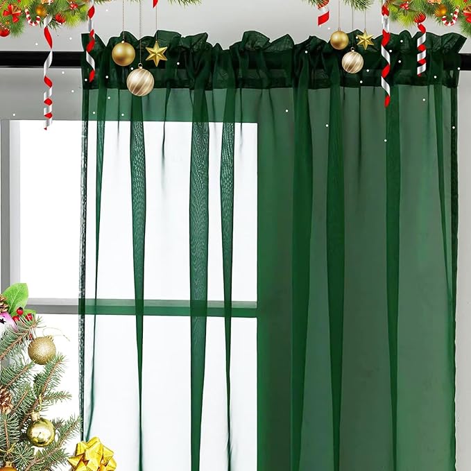 SpaceDresser Sheer Voile Window Treatment Rod Pocket Curtain Panels for Kitchen Bedroom Living Room Drapes Sunlight Filtering Privacy Semi Home Decor Assorted Colors Sizes (Foliage Green, 52 W x 54 L)