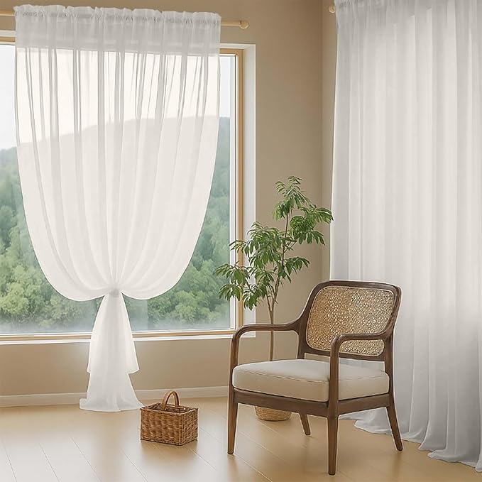 Extra Wide Ivory Sheer Curtains 90 Inches Long 2 Panels, Light Filtering Lightweight Solid Sheer Curtains for Bedroom Living Room, Window Voile Sheer Drapes, Dual Rod Pocket, 2x59Wx90L Inches