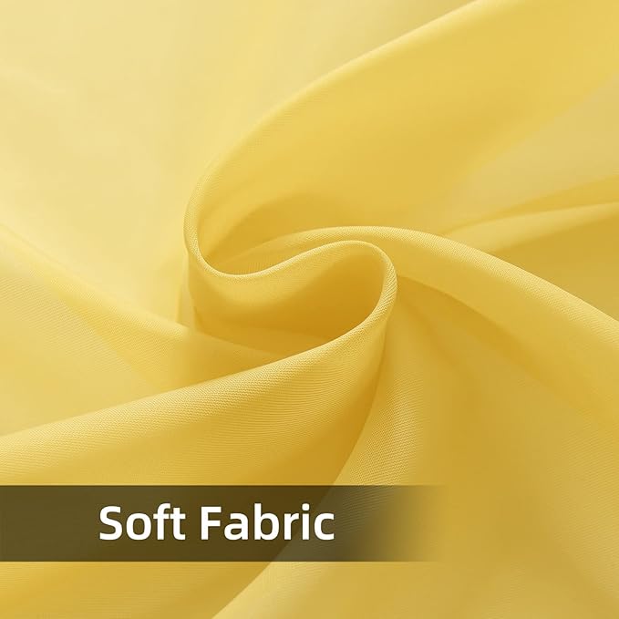 youleyar Solid Sheer Rod Pocket Curtain Voile Draperies 2 Panels White Beige Black Grey Coffee 52 Inch Width 45 Inch Long 1 Pair for Kitchen Bedroom Children Living Room Yard (Yellow,52Wｘ45L)