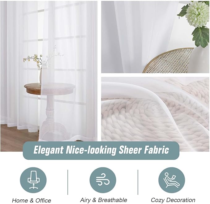 Extra Wide White Sheer Curtains 120 Inches Long, Extra Long Light Filtering Modern Patio Curtains for Sliding Glass Door, Rod Pocket Voile Drapes for Living Room, 2x59Wx120L Inches, 10FT, 2PCS