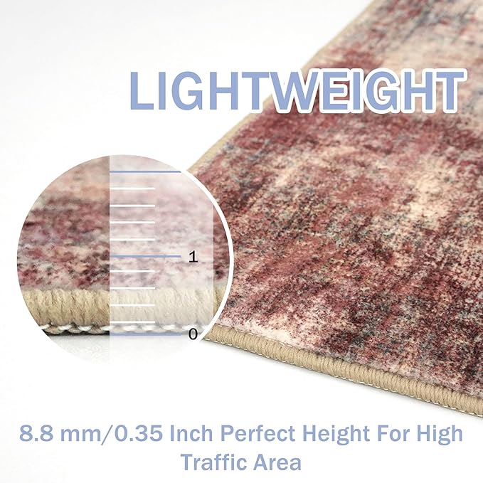 IOHOUZE Abstract Runner Rug 2x12 Ft Washable Runners for Hallways, Non Slip Kitchen Runner Printed Faux Wool Entryway Runner Indoor, Modern Abstract Floor Carpet for Hall Kitchen, Red/Multi