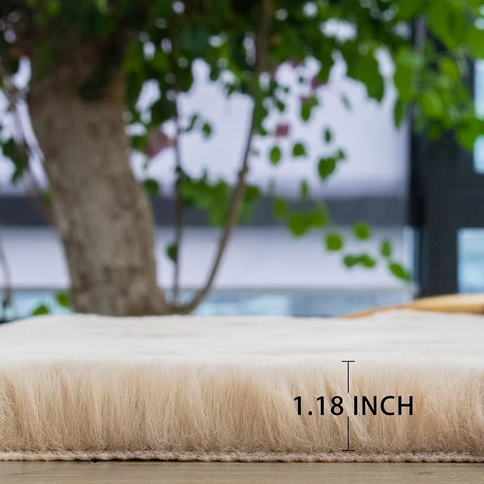 ORINOVA Light Brown Beige Fluffy Faux Rabbit Shag Fur Rugs for Bedroom Small Fuzzy Washable Runners Rugs for Living Room 2x6 Rug Runner Nursery
