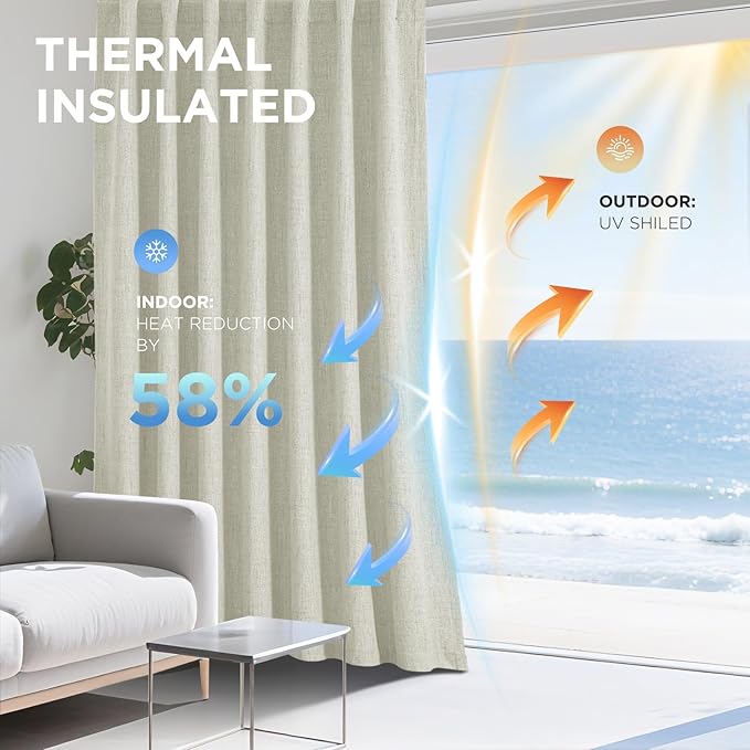 Joydeco Blackout Curtains for Bedroom - 90 Inch Long 100% Light Blocking 2 Panels Light Beige Drapes, Thermal Insulated Room Darkening Curtains, Linen Textured for Living Room, Rod Pocket & Back Tabs
