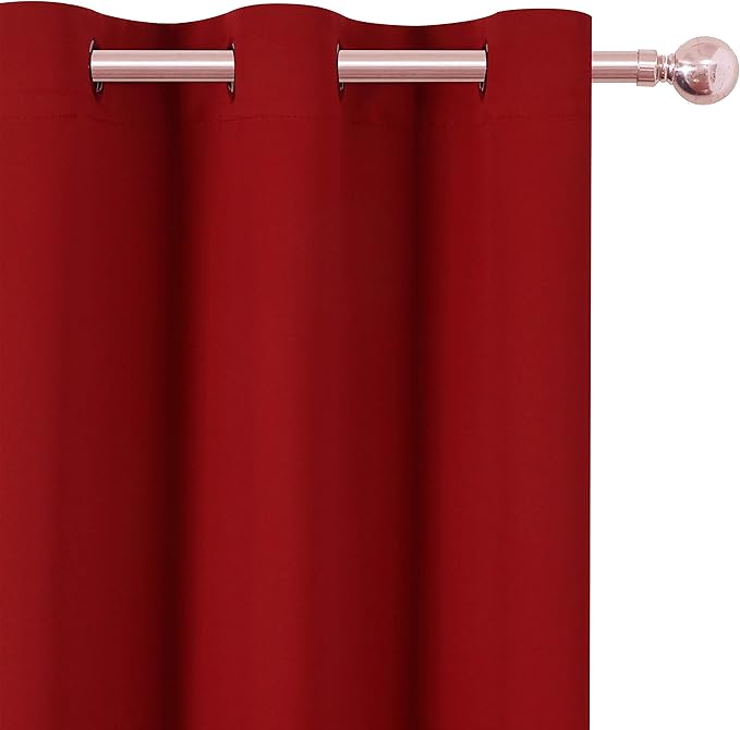 LEMOMO Red Blackout Curtains 34 x 63 Inch Length/Set of 2 Curtain Panels/Thermal Insulated Room Darkening Blackout Curtains for Bedroom