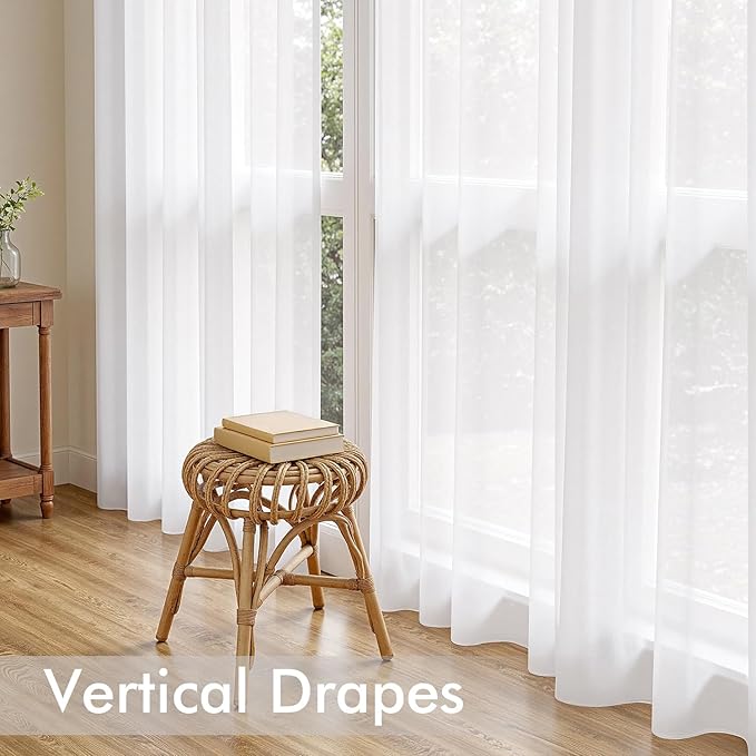 MIULEE White Sheer Curtains 108 Inches Long, 4 Panels Set, Light Filtering Rod Pocket Voile Drapes for Living Room and Bedroom, Airy Soft Fabric Window Treatments, 54 x 108 Inches