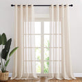 NICETOWN 90 inch Beige Curtains Linen Sheer Faux Flax Window Drapes, Grommet Decorative Keep Privacy Semi Sheer with Light Filtering for Living Room/Bedroom, W52 x L90, 2 Panels