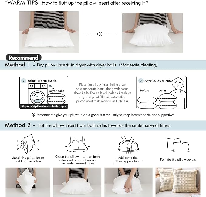 MIULEE Set of 2 Throw Pillow Inserts 12x24 Inches, Nowoven Decorative Pillow Inserts for Living Room