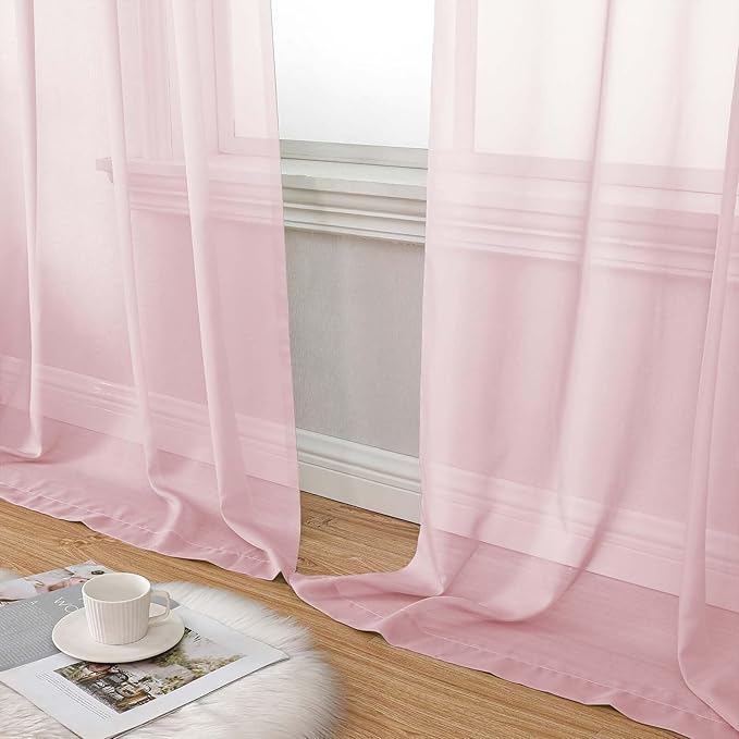 Blush Sheer Curtains 84 Inches Long 2 Panels Set for Bedroom Living Room, Soft Airy Light Filtering Modern Solid Rod Pocket Drapes Window Treatments, Blush, Each 59" W x 84" L