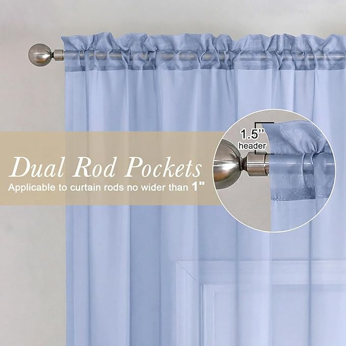 Lecloud Denim Blue Sheer Curtains 78 Inches Long 2 Panels, Airy Light Filtering Voile Bedroom Curtains for Living Room Windows, Rod Pocket Solid Drapes for Dining Room, Each Panel 42" W x 78" L