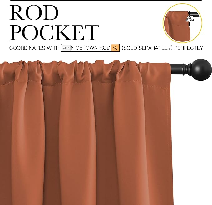 NICETOWN Blackout Curtains for Bedroom, Blackout Curtain Panels, Burnt Orange, 1 Pair, 70 by 63-inch, Window Treatment Energy Saving Thermal Insulated Solid Rod Pocket Blackout Drapes/Draperies