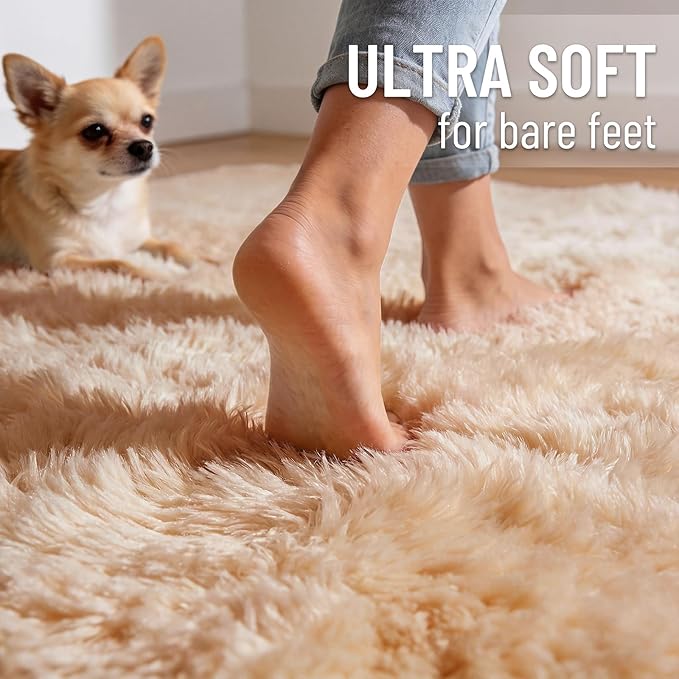 OLANLY 2x10 Machine Washable Runner Rugs for Hallway, Soft Fluffy Shaggy Bedside Rugs for Bedroom, Living Room, Indoor Floor Carpet for Kids Girls and Boys, Nursery Rooms, Home Decor Aesthetic, Beige