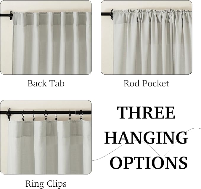RYB HOME Nursery Soft Linen Sheer Curtains for Kids, Sheer Lightweight Back Tab Light Filtering Fabric Shades for Dining Room Guest Room, W 52 x L 108 inches, 2 Panels Set
