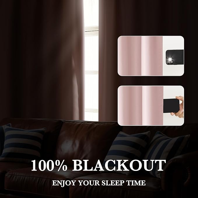 RYB HOME 100% Blackout Short Curtains for Small Window, Thermal Insulated Total Room Darkening Noise Reducing Curtains for Kitchen Bathroom Basement, 42 inches Wide by 45 inches Long, Baby Pink
