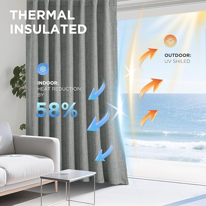 Joydeco Blackout Curtains for Bedroom - 100% Light Blocking 2 Panels Light Grey Drapes 66"W x 108"L, Thermal Insulated Room Darkening Curtains, Linen Textured for Living Room, Rod Pocket & Back Tabs
