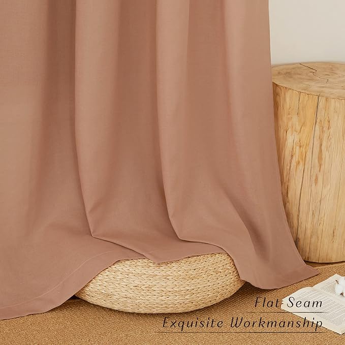 NICETOWN Rustic Linen 132 inch Long Curtains for Living Room, Grommet Privacy Added Thick Linen Weave with Light Filter Window Curtains & Drapes for Bedroom, Terracotta, W55 x L132, 2 Panels