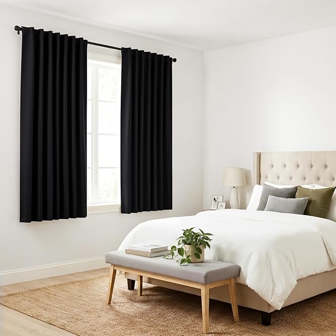 PONY DANCE Black Curtains for Windows, Bathroom Curtains Small Window Drapery Blackout Privacy Drapes for Cafe Bedroom Panels, Width 34 by Length 36, 1 Pair