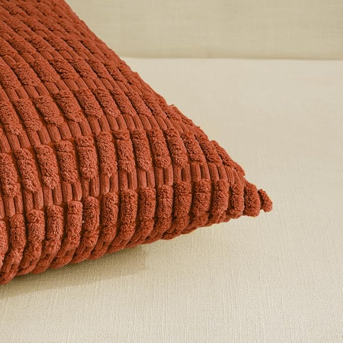 Fancy Homi 4 Packs Boho Burnt Orange Fall Decorative Throw Pillow Covers 14x14 Inch for Couch Bed Sofa, Rustic Modern Farmhouse Home Decor, Soft Plush Corduroy Cute Square Cushion Case 35x35 cm