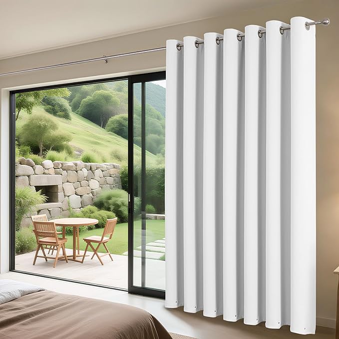 Joydeco Blackout Patio Sliding Door Curtains 108 Inches Long, Grommet Privacy Room Divider Curtains, Extra Wide Thermal Blackout Drapes for Bedroom Living Room (Pure White, 100Wx108L, 1 Panel)