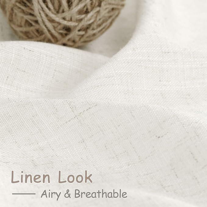 Nanspring Beige White Linen Curtains for Living Room 98 Inches Long Back Tab and Rod Pocket Light Filtering Semi Sheer Curtain Rustic Farmhouse Decor Luxury Drapes for Bedroom Office 52x98, 2 Panels