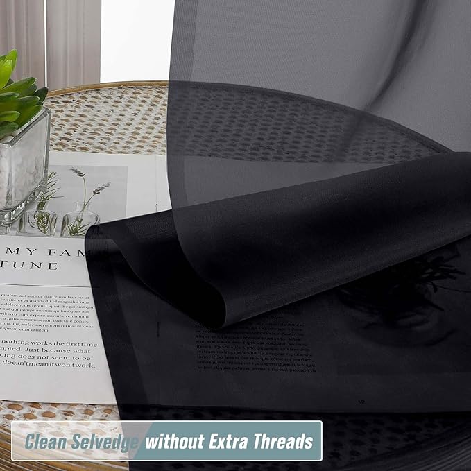Halloween Black Sheer Curtains for Window 96 Inches Long 2 Panels Set, Soft Airy Light Filtering Voile Sheer Curtains for Living Room Bedroom, Dual Rod Pocket Window Drapes, 2x42Wx96L Inches
