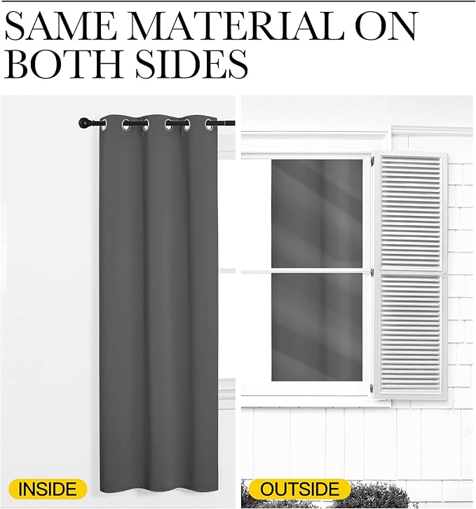 NICETOWN Bedroom Blackout Curtains Panels - Triple Weave Energy Saving Thermal Insulated Solid Grommet Blackout Draperies for Patio (1 Pair, 55 inches by 90 Inch, Grey)