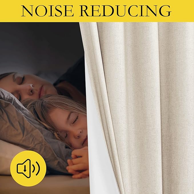 NICETOWN 100% Absolutely Blackout Linen Curtains with Thermal Insulated White Liner, 52" W, 2 PCs, Beige, 90" Long Drapes Sweep The Floor Decorative Keep Privacy Panels for Living Room/Villa/Bedroom