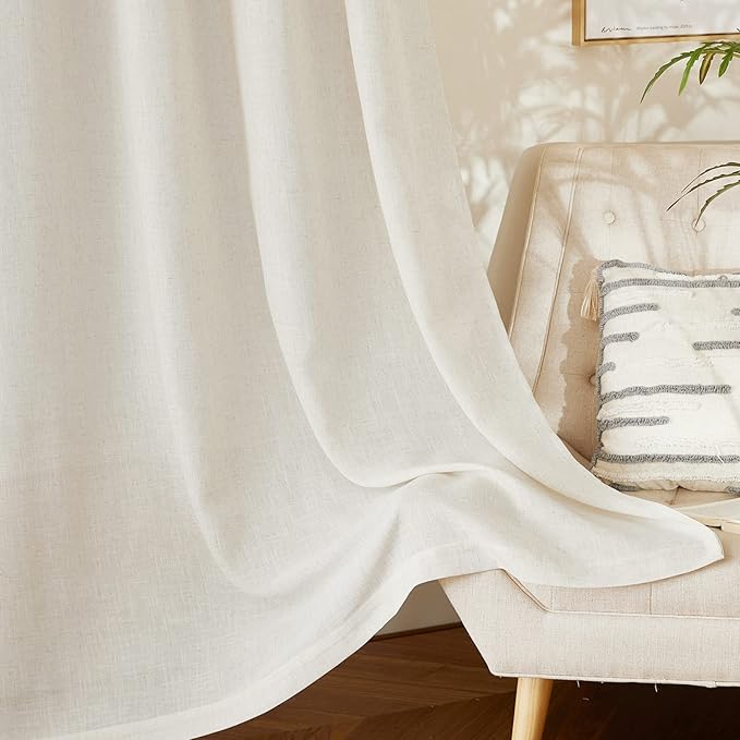 NICETOWN Natural Linen Curtains 72 inches Long for Bedroom, Grommet Linen Weave Window Treatment Semi Sheer Privacy Drapes with Light Filtering for Living Room, W66 x L72, 2 Panels