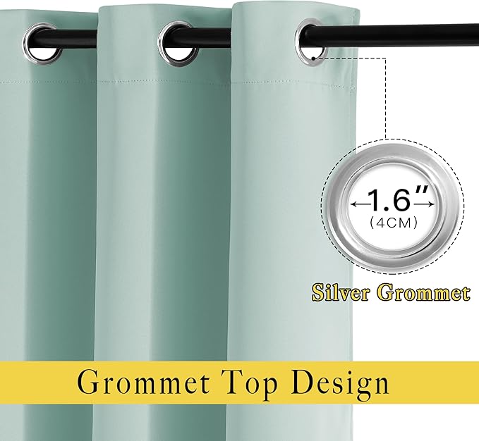 NICETOWN Seafoam Green Blackout Curtains 90 inches Long, Grommet Thermal Insulated Blackout Window Treatments Sound Reducing for Bedroom/Living Room, 2 Panels, W52 x L90