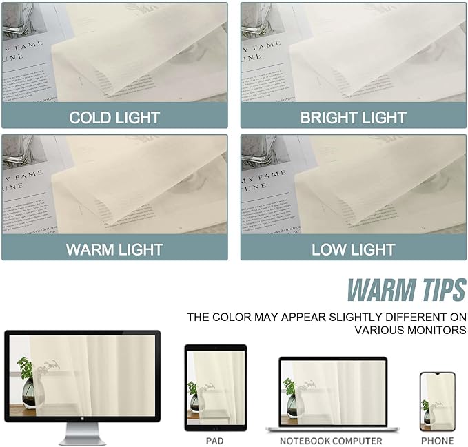 Cream Sheer Curtains for Window 72 inches Long 2 Panels Set, Soft Airy Modern Light Filtering Sheer Curtains for Living Room Bedroom, Dual Rod Pocket Solid Window Drapes, 2x42Wx72L inches