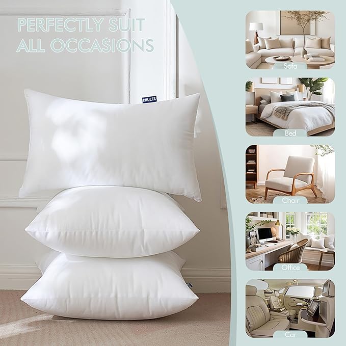 MIULEE Set of 2 Throw Pillow Inserts 24x24 Inches, Non-Woven Decorative Pillow Inserts for Living Room
