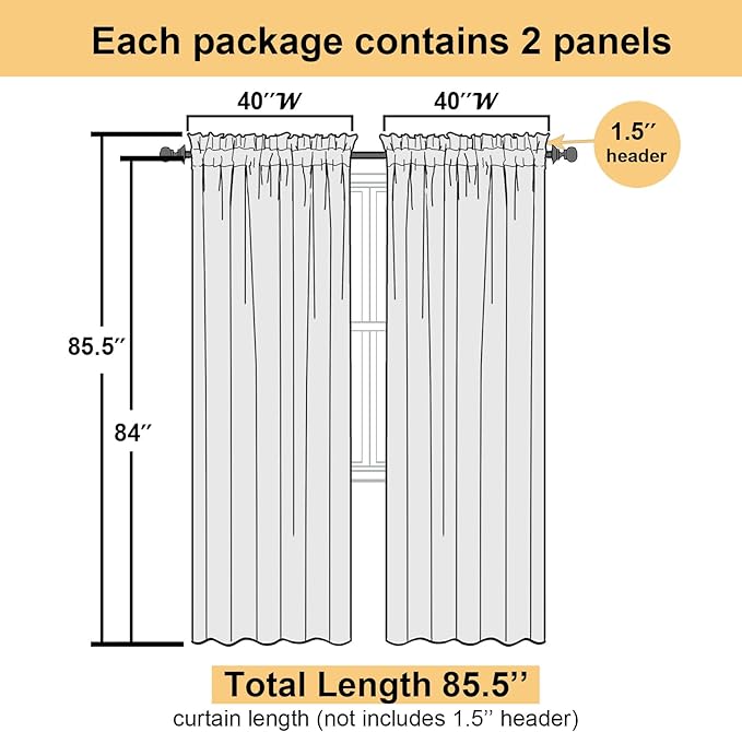 Lecloud Light Grey Sheer Curtains 84 Inch Length 2 Panels, Balance Light & Privacy Dining Room/Bedroom/Living Room Window Silver Gray Curtain, Dual Rod Pockets Solid Voile Drapes, 40x84 Inches