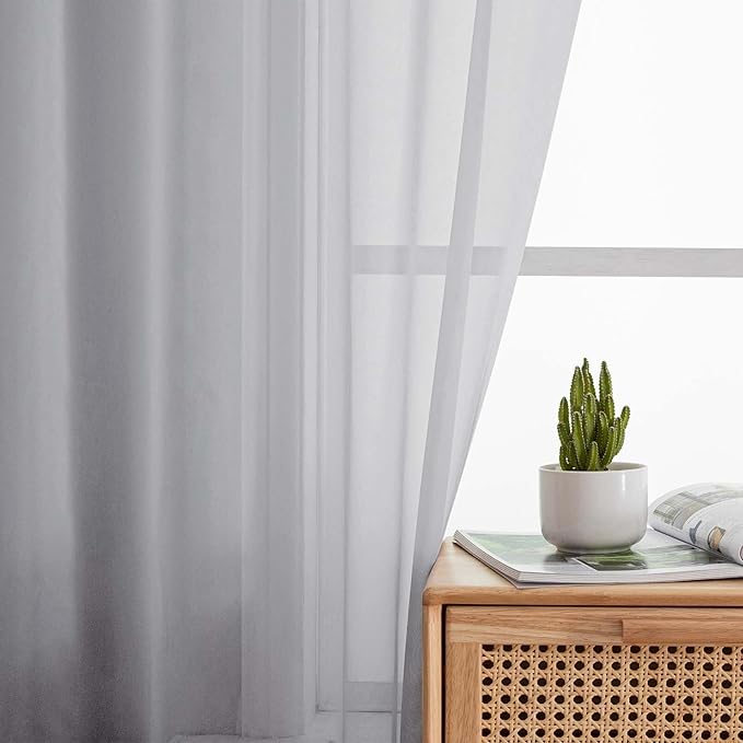Cafe Curtains 36 Inch Length Tier 2 Pieces, Modern Soft Airy Sheer Kitchen Short Curtains for Small Window, Rod Pocket Small Curtain for Bathroom Basement, Light Grey, Each, 42"Wx36"L Inches