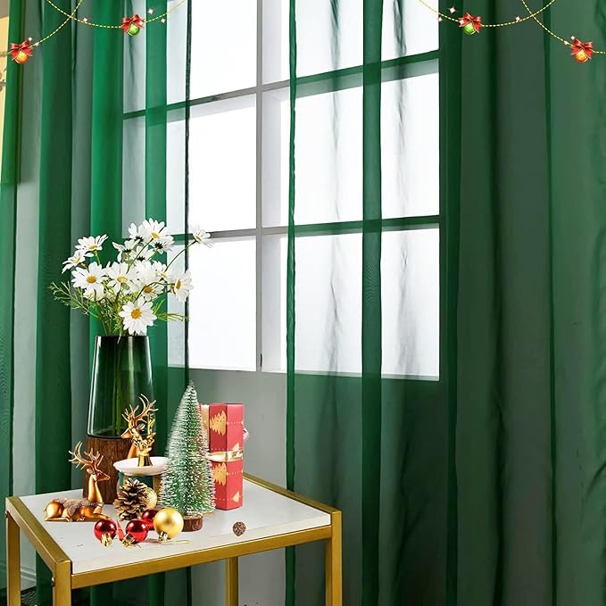 SpaceDresser Basic Rod Pocket Sheer Voile Window Curtain Panels White 1 Pair 2 Panels 42 Width 84 Inch Long for Kitchen Bedroom Children Living Room Yard(Foliage Green,42 W x 84 L)
