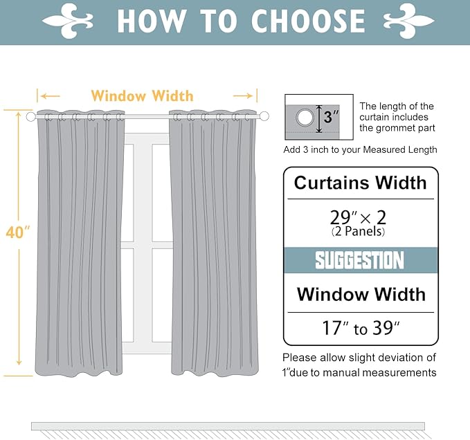 ChrisDowa Small Window Curtains 40 inches Long for Bedroom - Grommet Short Thermal Insulated Room Darkening Curtains for Kitchen (2 Panels, Dark Grey, 29 x 40 Inch)