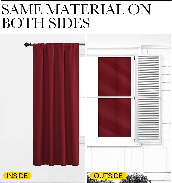 NICETOWN Blackout Curtains for Bedroom, Blackout Curtain Panels, Burgundy Red, 1 Pair, 70 by 63-inch, Window Treatment Energy Saving Thermal Insulated Solid Rod Pocket Blackout Drapes/Draperies