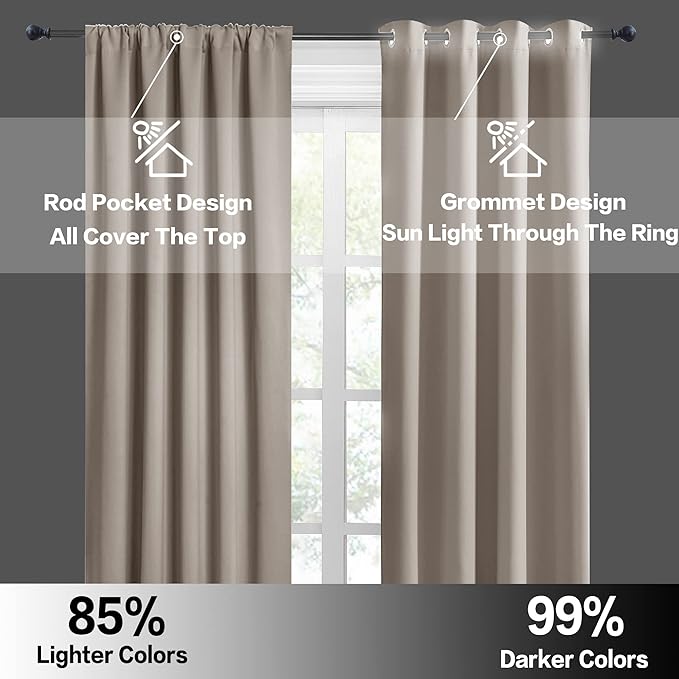 RYB HOME Short Blackout Curtains for Bedroom, Room Darkening Insulated Summer Heat Light UV Blocking Energy Saving Drapes for Nursery, Width 34 by Length 48, Sand, Set of 2