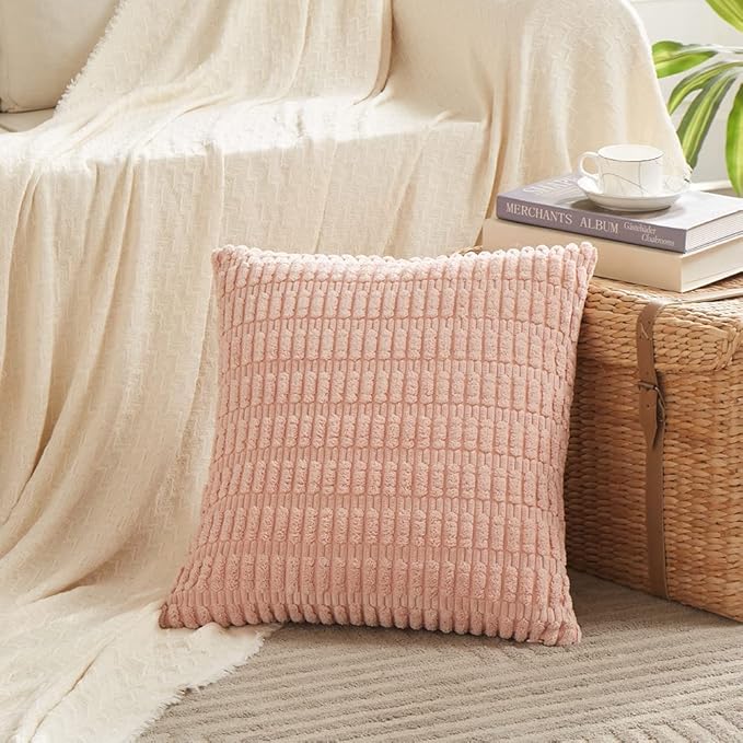 Fancy Homi 4 Packs Boho Pink Decorative Throw Pillow Covers 20x20 Inch for Living Room Couch Bed Sofa, Rustic Modern Farmhouse Home Decor, Soft Plush Corduroy Square Cute Cushion Case 50x50 cm