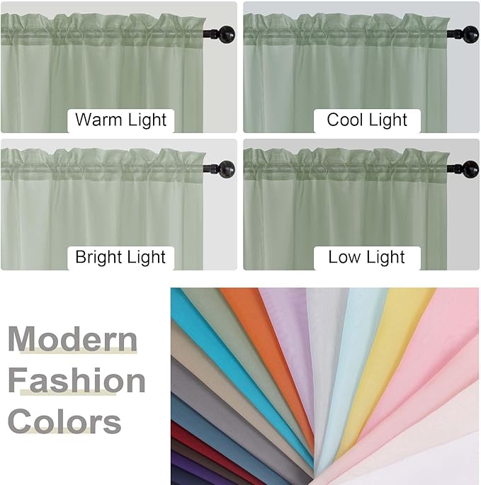Sage Green Sheer Curtains for Bedroom Living Room 96 Inches Long 2 Panels, Modern Airy Soft Lightweight Rod Pocket Light Filtering Sheer Curtains Drapes, Sage Green, Each 42" Wx96 L Inch