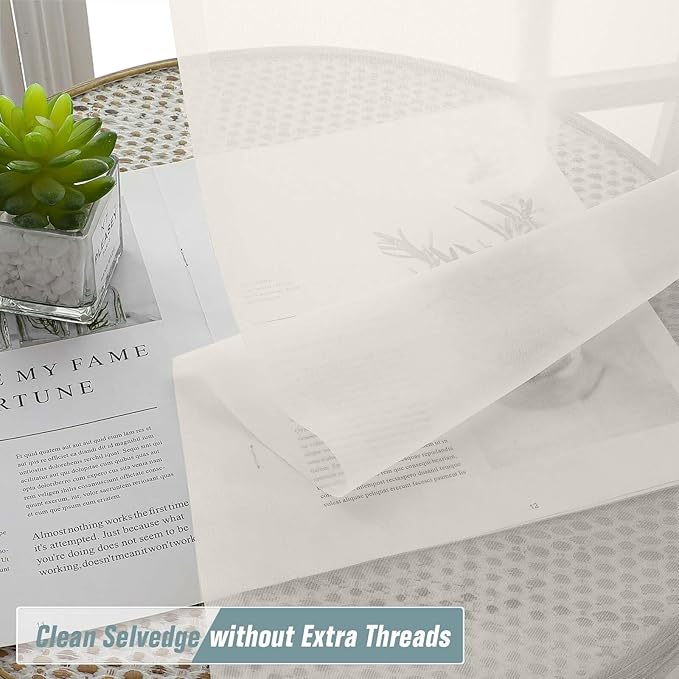 Ivory Window Sheer Curtains 54 inch Length, Soft Airy Light Filtering Sheer Curtain 2 Panels Set, Dual Rod Pocket Gauze Ivory Drapes for Living Room Bedroom, 2x42Wx54L Inches
