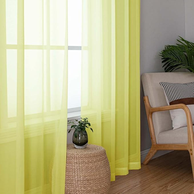 Lecloud Lemon Sheer Curtains 72 Inches Long 2 Panels, Solid Voile Rustic Window Curtains for Bedroom Dining Room, Light Filtering Rod Pockets Living Room Decor Drapes, Each Panel 42" W x 72" L