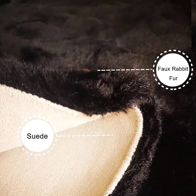 Ghouse Faux Rabbit Fur Round Rug 6ft Black Round Rugs for Bedroom Decor Fluffy Area Rugs for Living Room, no-Shedding Carpet Sheepskin Washable Rug Rome Decor