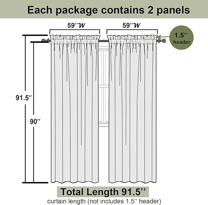 Lecloud Charcoal Grey Sheer Curtains 90 Inches Long 2 Panels Set, Dual Rod Pocket Living Room Curtains for Bedroom Decor, Light Filtering Airy Rustic Dining Room Drapes, Each Panel 59" W x 90" L