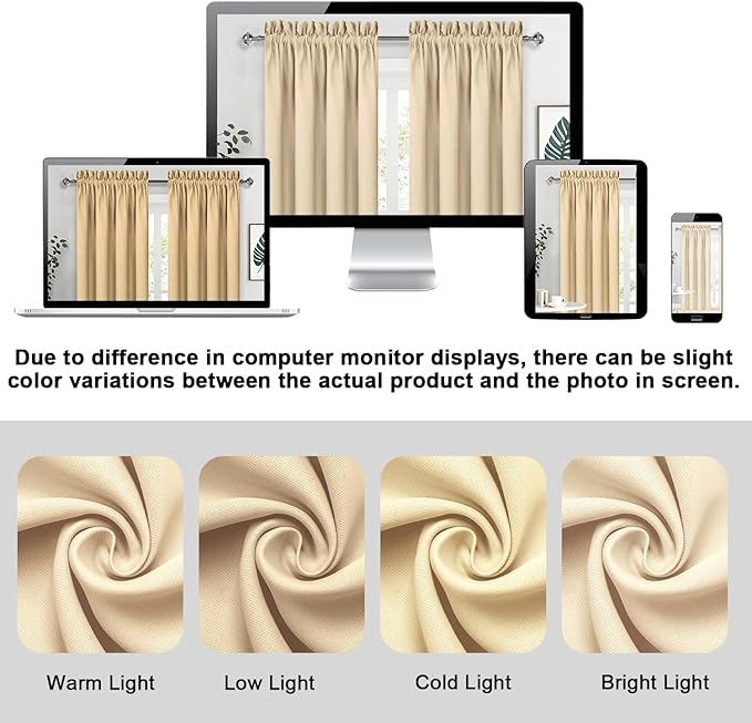 DWCN Beige Blackout Curtains for Bedroom – Rod Pocket Thermal Insulated Energy Saving Drapes for Living Room and Bedroom, W 38 x L 45 Inch, 2 Panels
