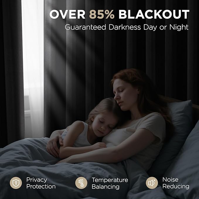 Joydeco Blackout Curtains for Bedroom 84 Inch - Black Out Curtains with Grommets Thermal Insulated Room Darkening Light Blocking, Noise Reducing & Wrinkle-Free Drapes for Living Room Windows, 2 Panels