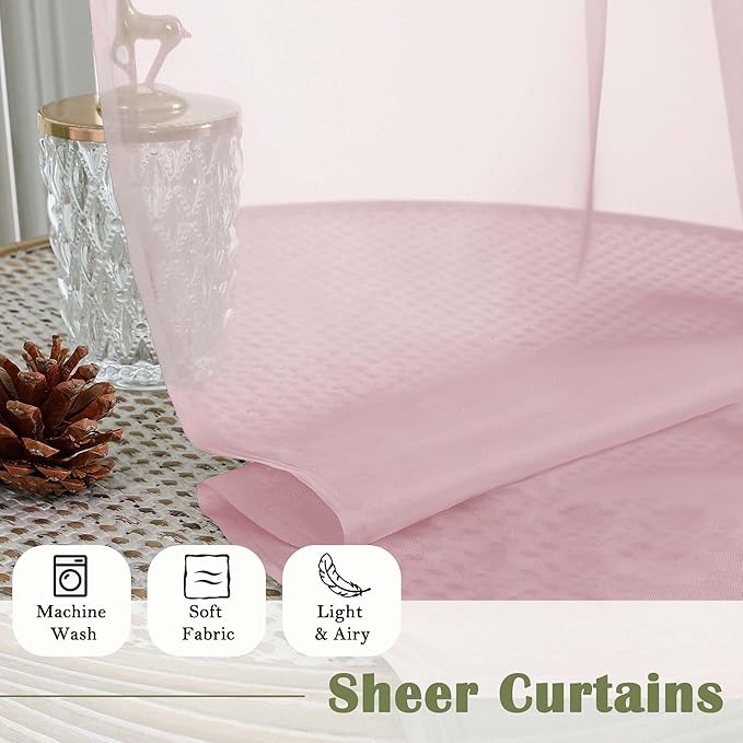 Lecloud Blush Pink Sheer Curtains 120 Inches Long 2 Pcs, Rod Pockets Voile Living Room Curtains for Bedroom Decor, Light Filtering Farmhouse Drapes for Dining Room, Each Panel 59" W x 120" L
