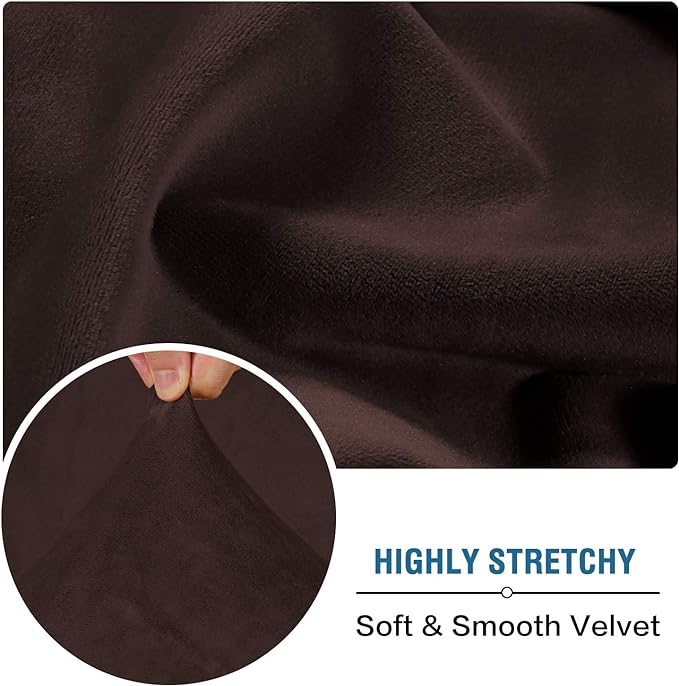 H.VERSAILTEX Velvet Stretch Couch Cushion Cover Plush Cushion Slipcover for Chair Loveseat Sofa Cushion Furniture Protector Seat Cushion Sofa Cover (2 Piece Medium Sofa Cushion Covers, Brown)